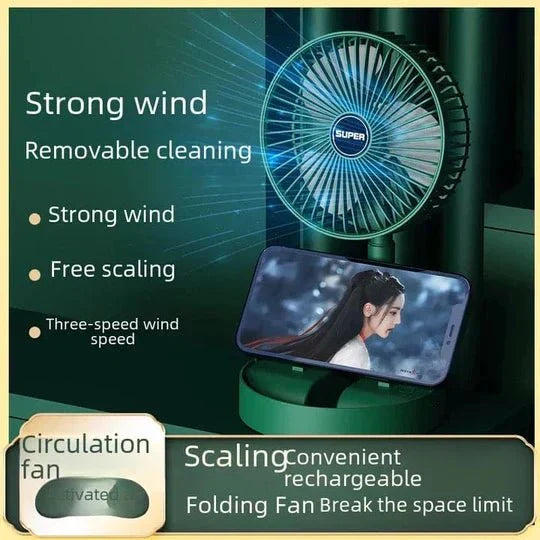 Telescopic Folding Fan, Mini Electric Desktop Fan